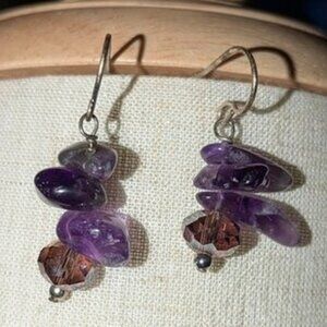 Amethyst Stones Beaded Drop Hanging Beads Pierced Earrings Jewelry Hook Dangle